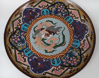 Antique Japanese Cloisonne Rooster Enamel Plate