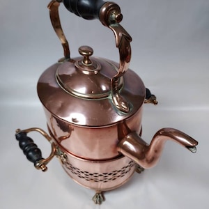 Large Victorian Antique Copper Kettle and Pan