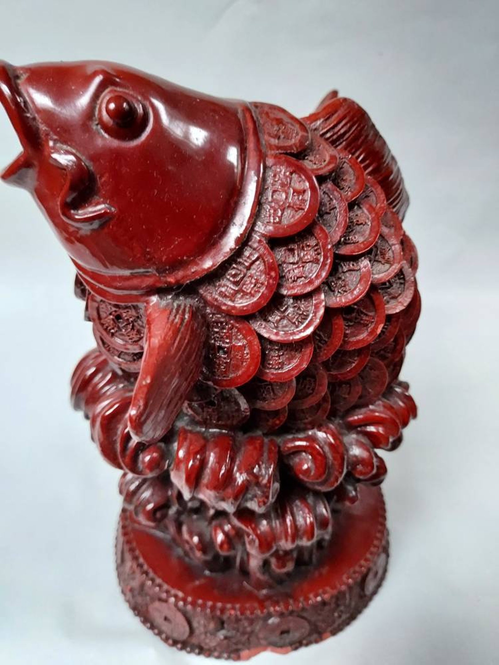Red Resin Chinese Koi Carp Fish Statue | Etsy