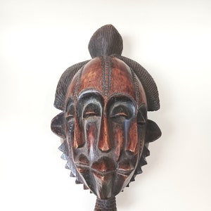 Congolese Bwami Triple Face Handcarved Wooden Ceremonial Mask