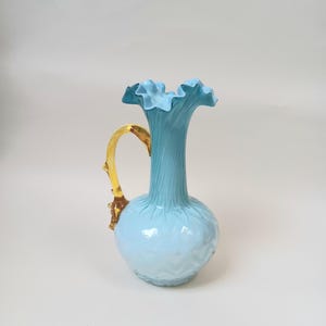 Antique Victorian Thomas Webb Blue Amber Glass Jug