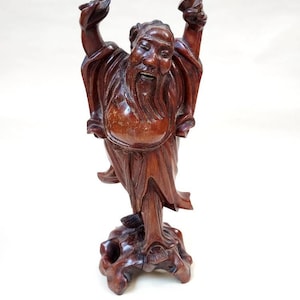 Houten Chinese lachende Boeddha-snijwerk
