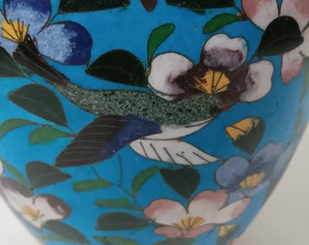 Antique Japanese Meiji Butterfly and Floral Cloisonne Ginger