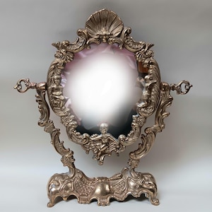 Vintage Gold Gilt French Baroque Rococo Cupid Bronze Mirror