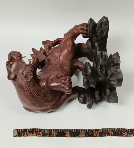 手彫りの木製の中国の虎の像 - Etsy 日本