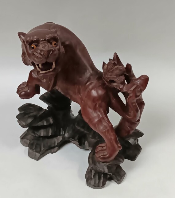 手彫りの木製の中国の虎の像 - Etsy 日本