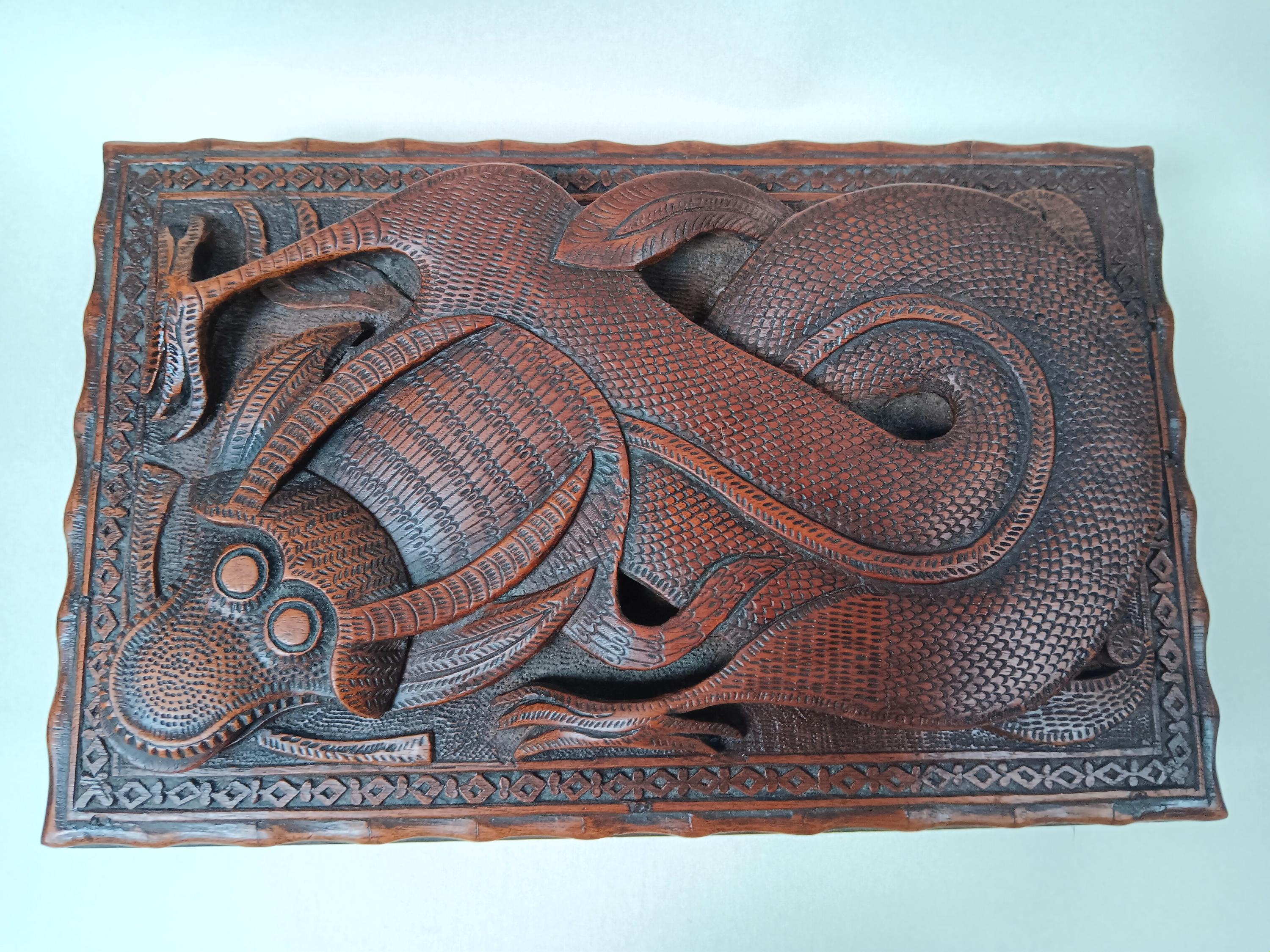 Chinese Antique Carved Wooden Box With Dragon Relief - Etsy