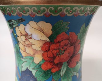 鮮やかな花模様の赤い鳥が描かれた中国七宝焼きの花瓶 - Etsy 日本