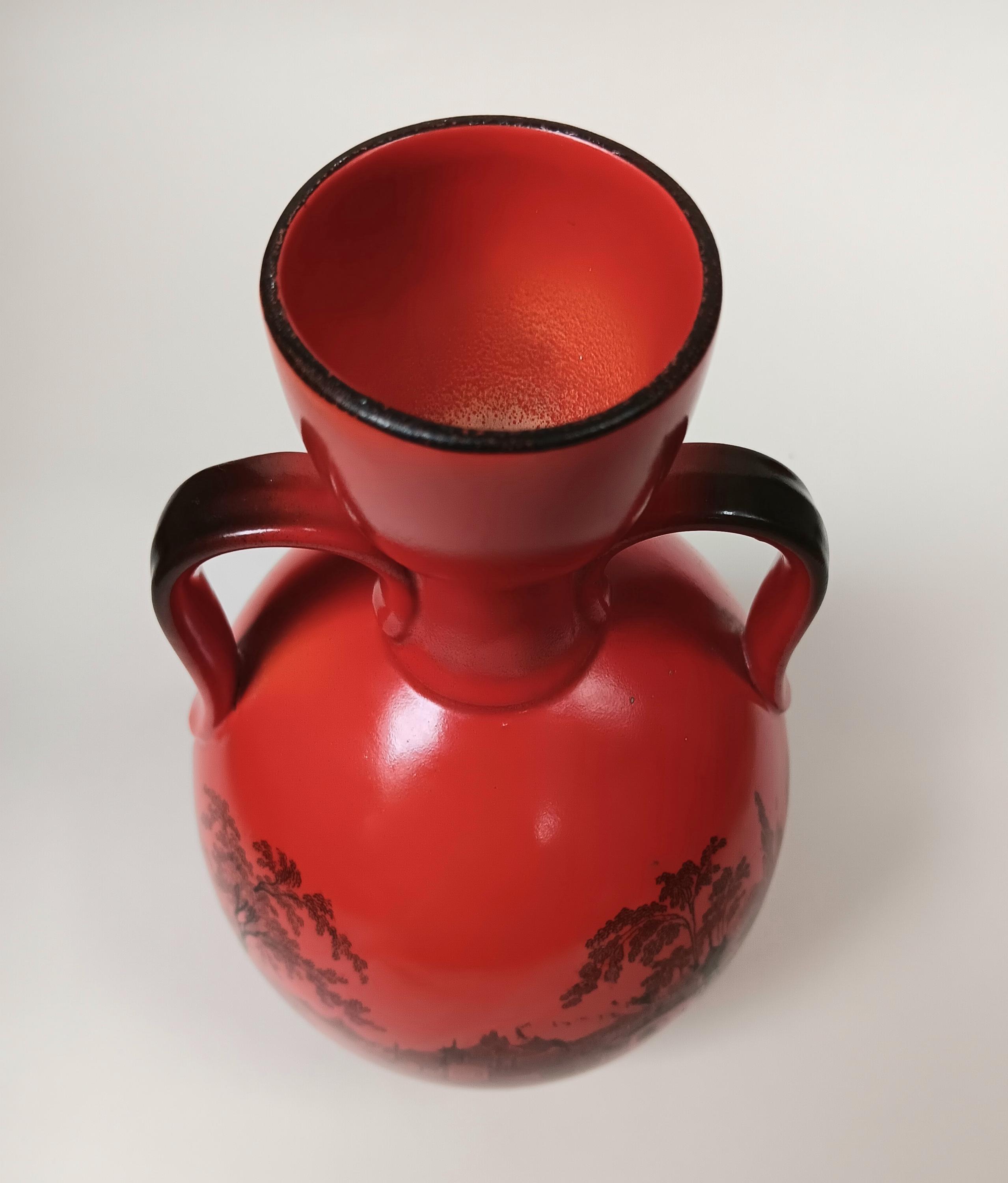William Adams Orange Ceramic Copper Plate Etching Vase Designed by