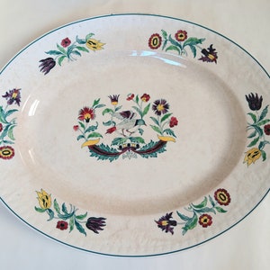 Antique Victorian Mason&#39;s Old Ivory Cherry Thief Ceramic Platter Plate