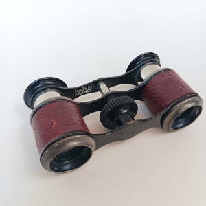 Miniature French Red Leather Binoculars Or Opera Glasses