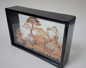 ガラスケースに入った中国彫刻の木製ジオラマ - Etsy 日本