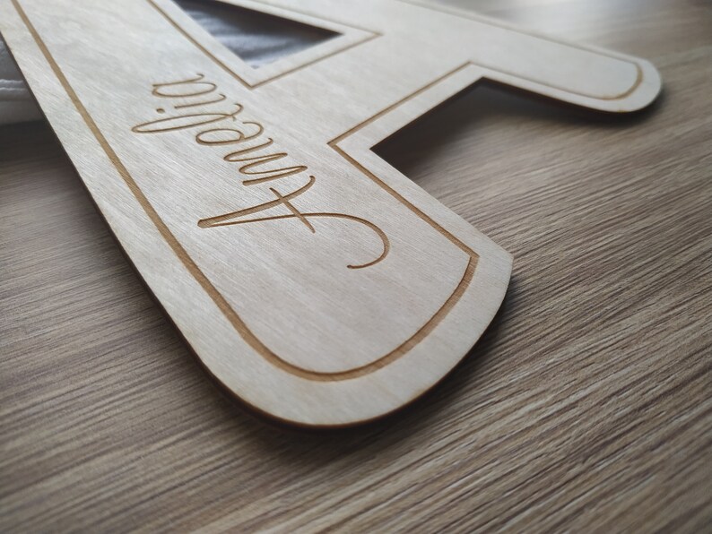 Wooden NAME letter with engraving, wood newborn name sign, Nursery photo Props, Personalized engraved Wooden Baby Name, 1 pcs image 3