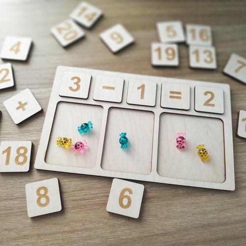 Toys Wooden Counting Tray Montessori Wooden Math Tray Math and Counting ...