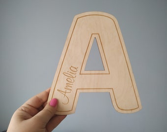 Wooden NAME letter with engraving, wood newborn name sign, Nursery photo Props, Personalized engraved Wooden Baby Name, 1 pcs