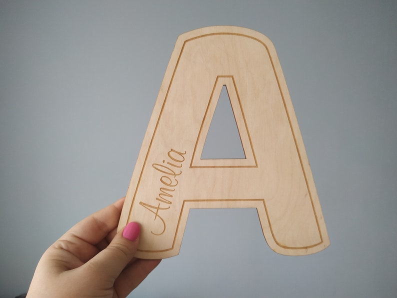 Wooden NAME letter with engraving, wood newborn name sign, Nursery photo Props, Personalized engraved Wooden Baby Name, 1 pcs image 1