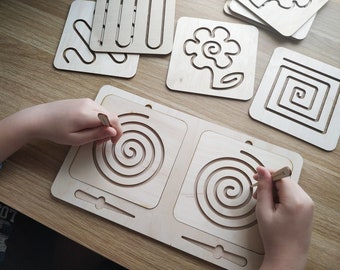 Montessori materialen Houten overtrekbord, schrijfvaardigheid stencil set, Interhemisferisch bord, Voorschools educatief speelgoed Leren schrijven