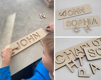 Wooden Name Puzzles, Personalized First Birthday Baby Gift, Montessori Educational Toddler Learning Toy, Board study Letter Name Puzzle