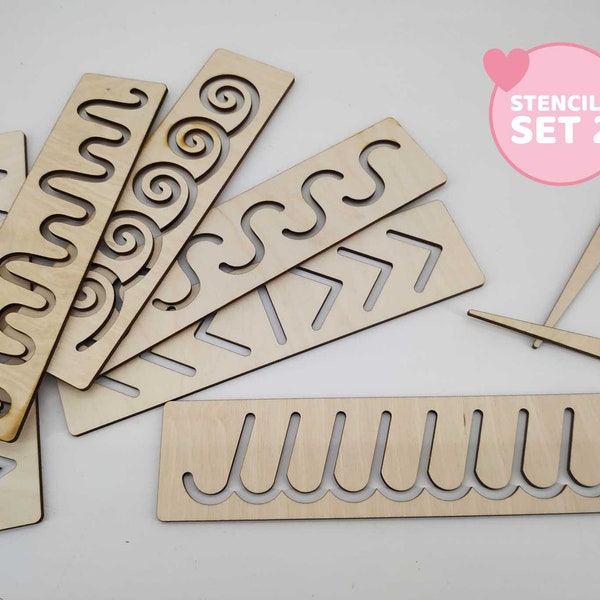 Montessori Schablonen Set, Schreibfertigkeiten Holz Schablone Set, Homeschool Aktivität Waldorf Lernen Zum Schreiben Pädagogisches Geschenk für Kinder SET 2