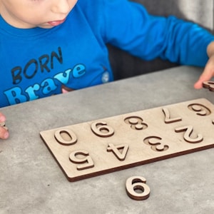 Wooden Number Puzzle Montessori Toddler Learning Activity Toy, Educational Waldorf Wood Puzzle Board numbers Study. Kids Personalized Gift