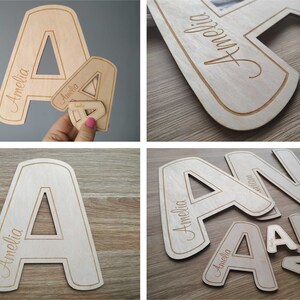 Wooden NAME letter with engraving, wood newborn name sign, Nursery photo Props, Personalized engraved Wooden Baby Name, 1 pcs image 6