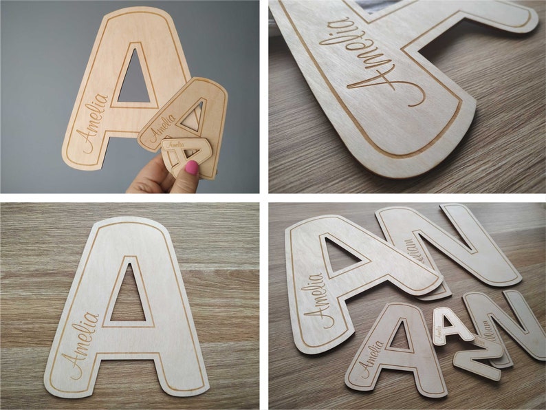 Wooden NAME letter with engraving, wood newborn name sign, Nursery photo Props, Personalized engraved Wooden Baby Name, 1 pcs image 6