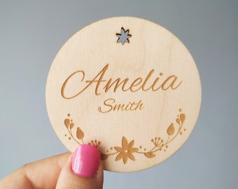 Birth Announcement Sign, wood newborn name sign, baby birth stats sign, Nursery photo Props, Personalized engraved Wooden Baby Name