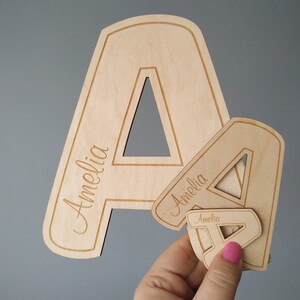 Wooden NAME letter with engraving, wood newborn name sign, Nursery photo Props, Personalized engraved Wooden Baby Name, 1 pcs image 8