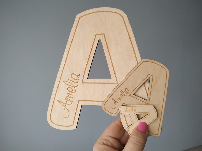 Wooden NAME letter with engraving, wood newborn name sign, Nursery photo Props, Personalized engraved Wooden Baby Name, 1 pcs image 8