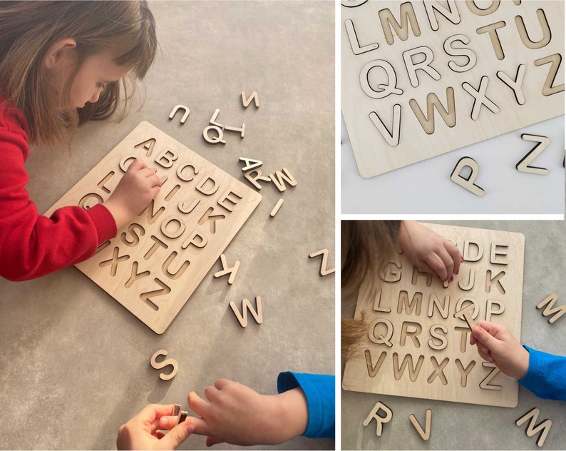 Wooden Alphabet Puzzle Montessori Toy for Kids Educational - Etsy