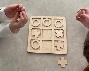 Wooden Tic Tac Toe board game, XOXO table game, Personalized gift for kids, Classic Family Game