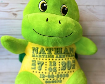 Anuncio de nacimiento animal relleno, estadísticas de nacimiento personalizadas felpa de tortuga, regalo personalizado para bebés recién nacidos, recuerdo del bebé con estadísticas de nacimiento