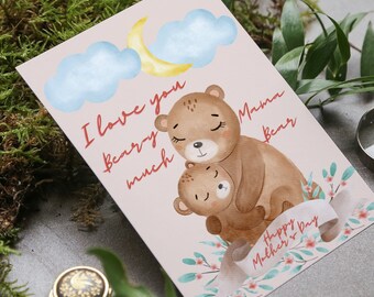 Mother’s Day Printable Card, Printable Mama Bear Card for Mom, Mother’s Day Card from Son/Daughter, I Love You Mom Instant Download Card