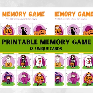 Printable Halloween Memory Games, Halloween Games for family, Spooky Party games, Cute Halloween Kid's Activities