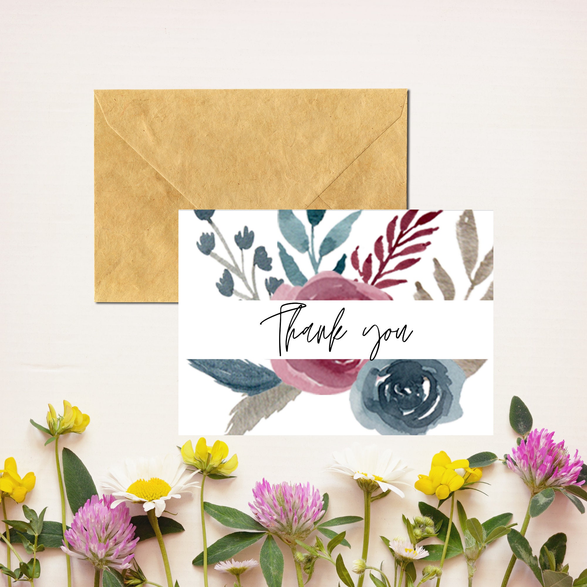 Printable Red Floral Thank You Note, Watercolor Floral Thank You Card ...