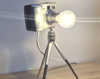Vintage Camera Lamp, Industrial Tripod Light, Upcycled Desk Lamp, Photographer Gift, Unique Table Lighting