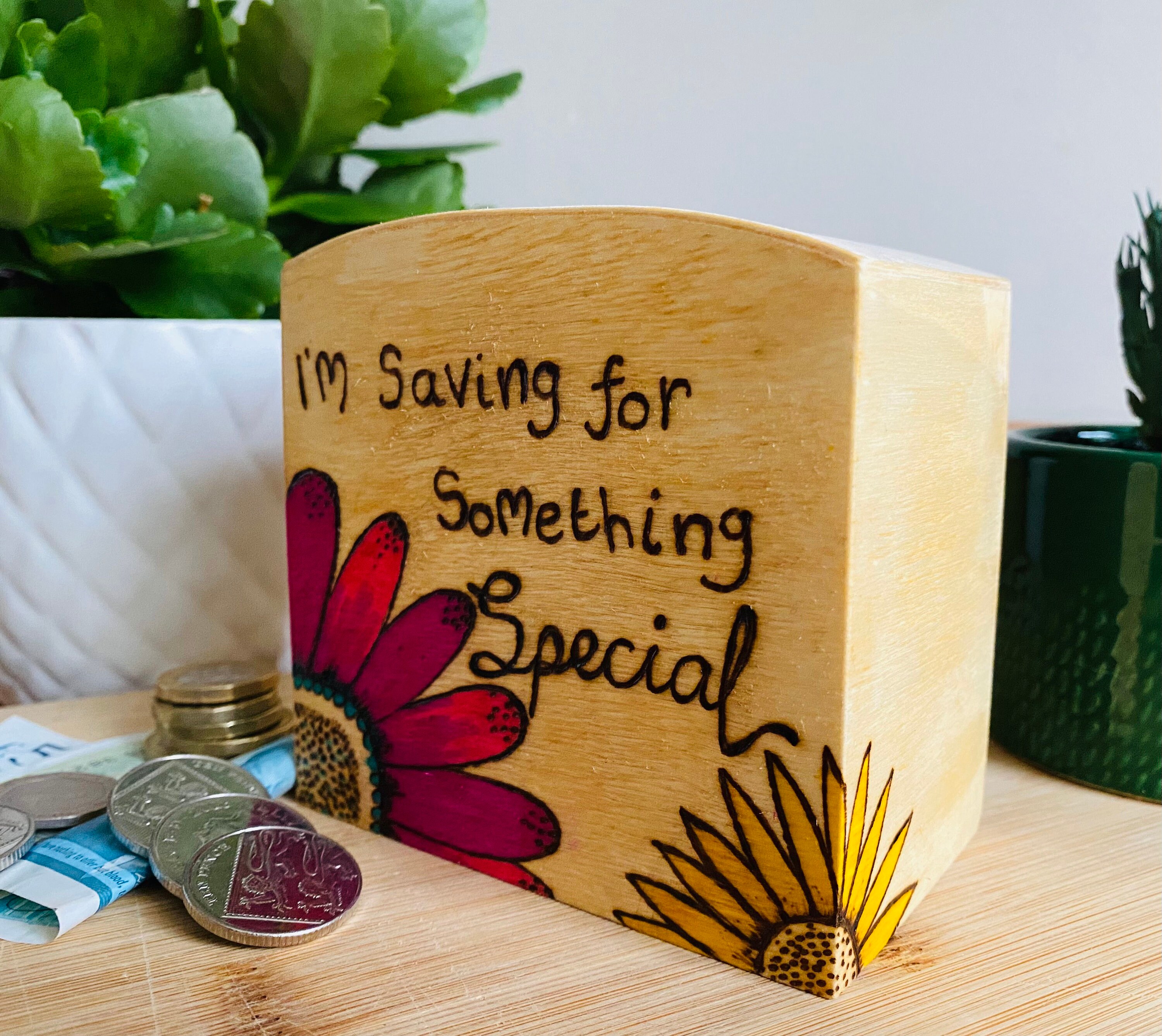 Personalised wooden money box Etsy