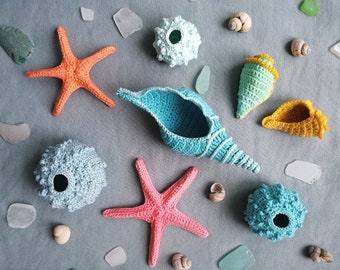 Crochet Sealife Collection no1 - PATRON PDF au crochet - Coquillages, oursins, étoiles de mer