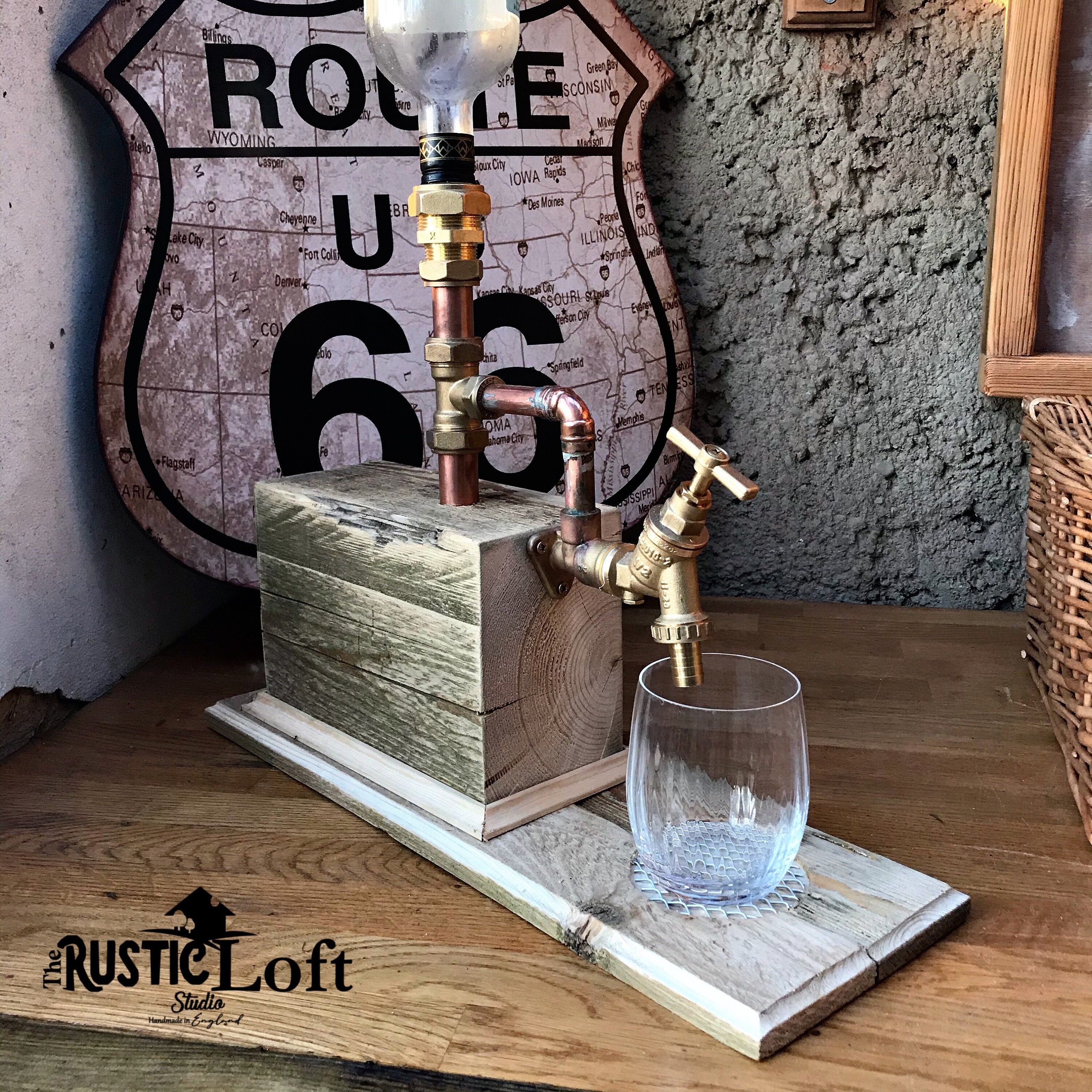 Rustic wooden and copper pipe optic tap liquor drinks Etsy
