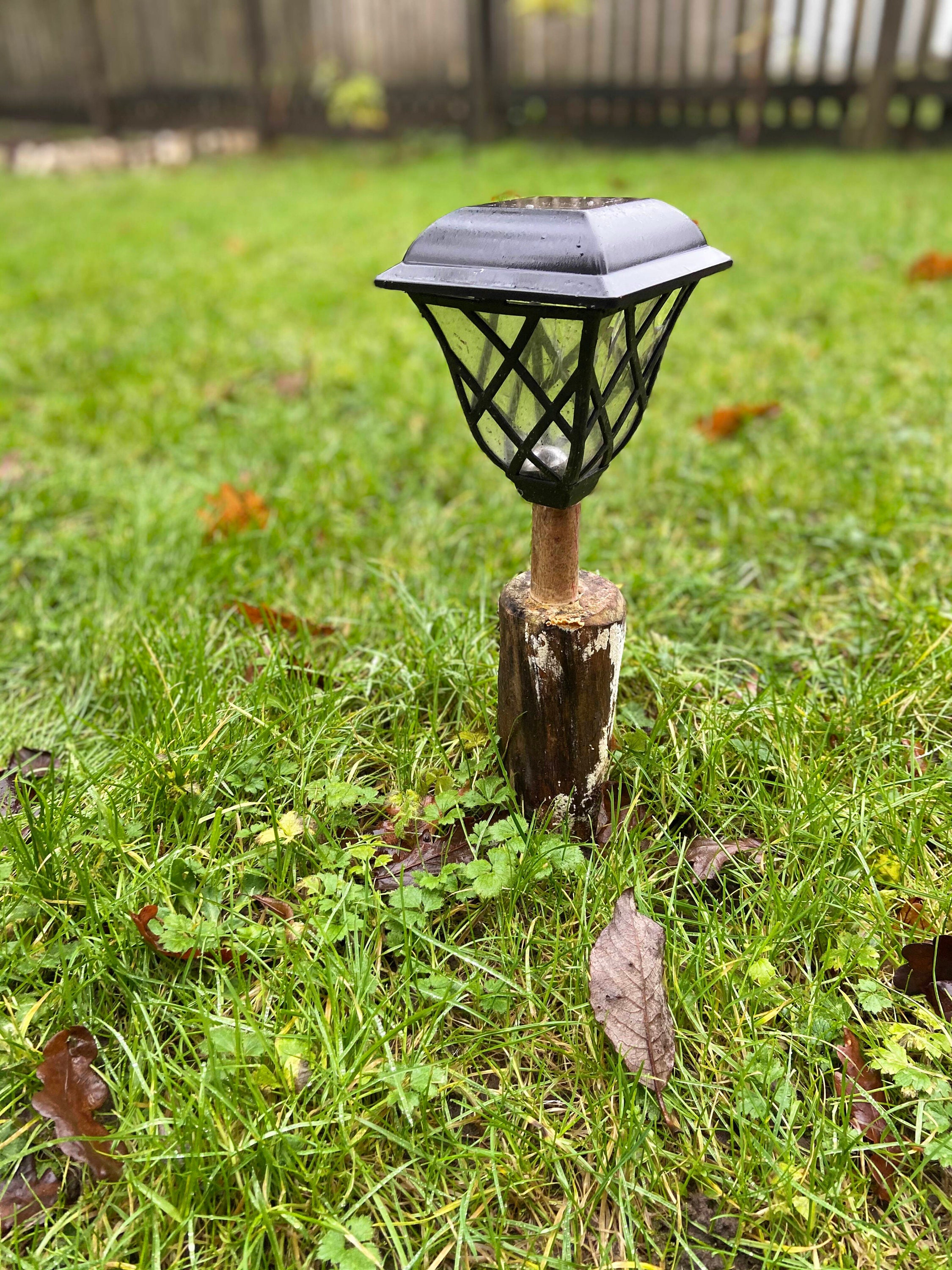 Garden solar light wooden stakes Etsy