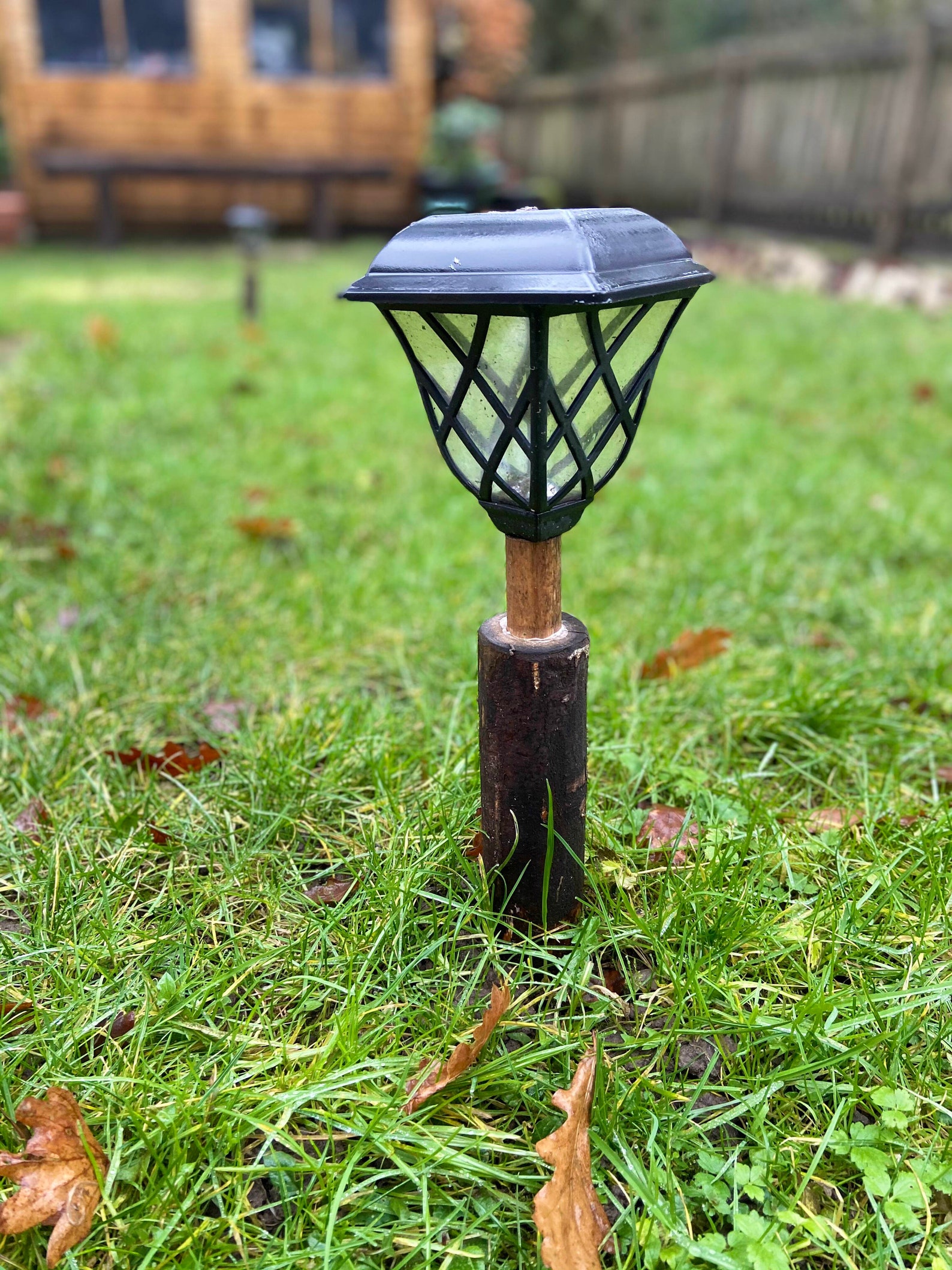 Garden solar light wooden stakes Etsy