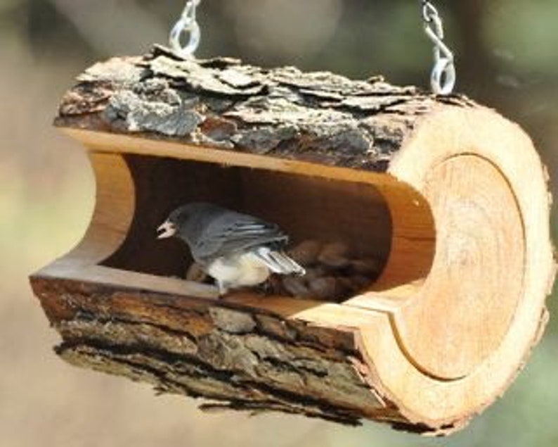 Rustic Log Wooden Bird Feeder Etsy