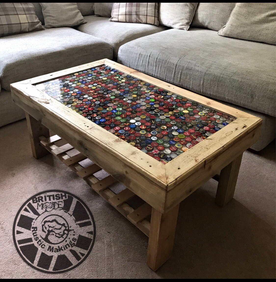 Rustic Bottle Cap Bar Coffee Table Etsy