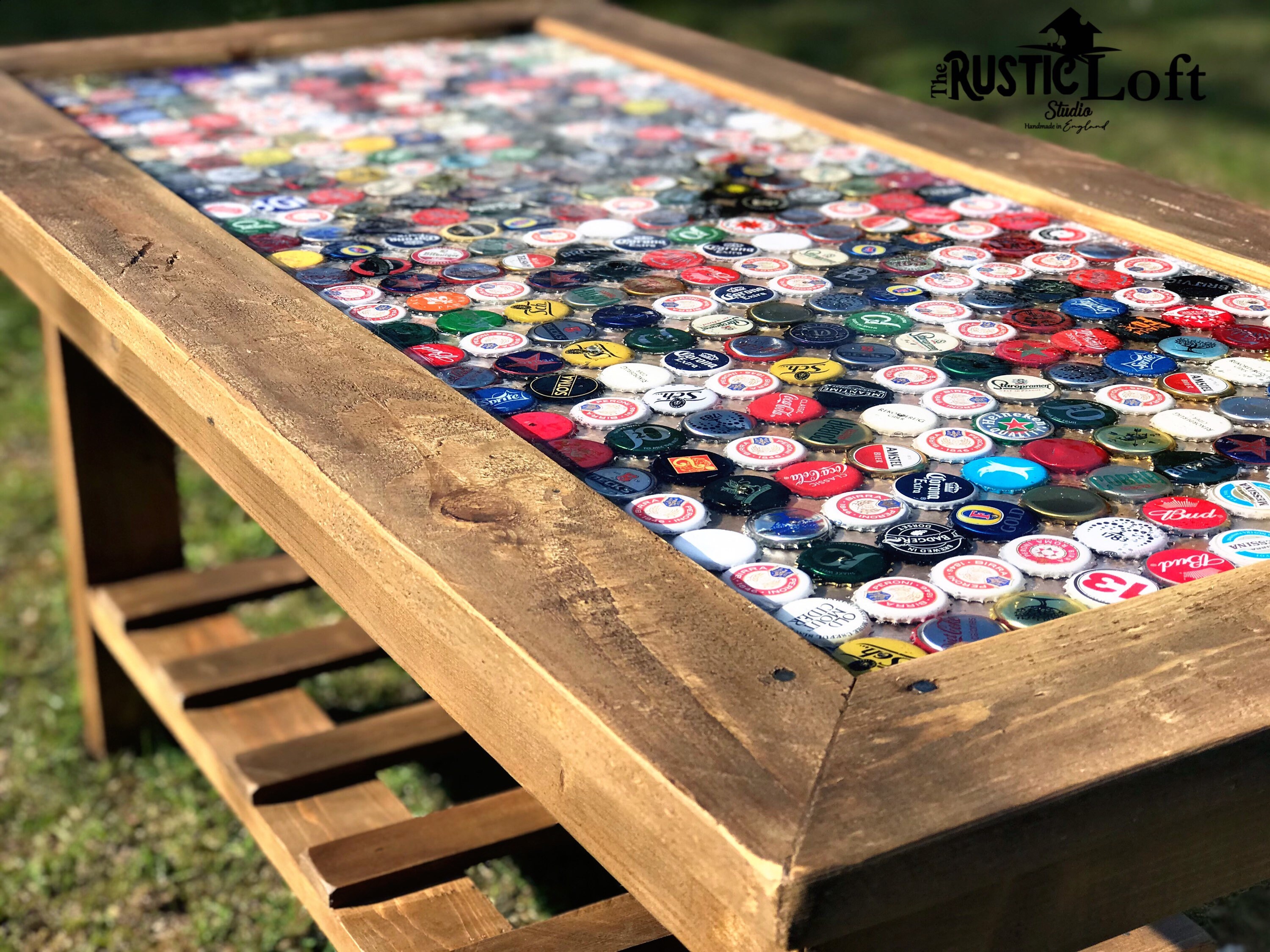 Rustic Bottle Cap Bar Coffee Table Etsy