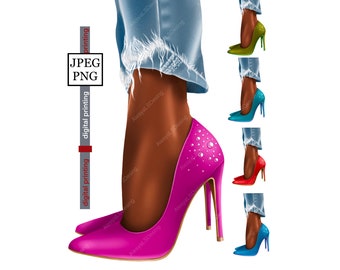 Tacones altos bombas Piernas arte moda Afro niñas clipart planificador chica Zapatos moda ilustración cartel Moda tacones arte Diseño de sublimación