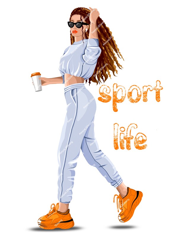 Chica en chandal y zapatillas deportivas Chica deportiva Zapatillas naranjas Impresion por sublimacion Ilustracion de moda PNG 600 DPI Planificador personal Etsy Espana