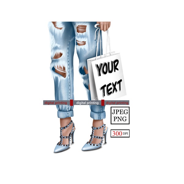 Fashion girl Woman legs in jeans and shoes Denim skins Blue high heeled sandals Mom jeans Custom made Glam wall Planner girl Lady boss