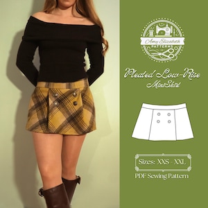 Lowrise Pleated Mini Skirt - Printable PDF  Sewing Pattern - Woven Fabric, Invisible Zipper