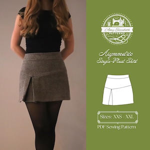Asymmetric Single-Pleat Mini Skirt Sewing Pattern | Printable PDF | Minimalist Cinched Waist Design