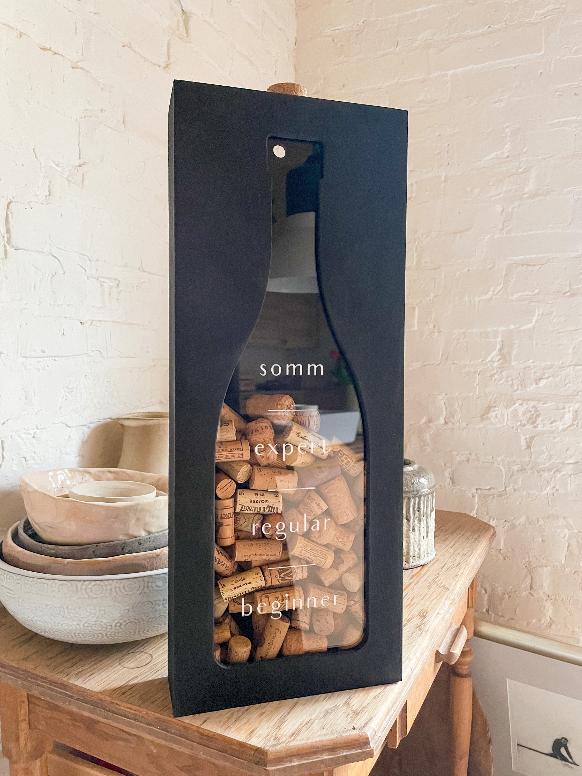 POTRUWE Porta Tappo per Vino, Barattolo di Sughero per Vino Cestino Portaoggetti in Sughero, Tappo per Vino Decorativo Display Tappo per Bottiglia Contenitore di Stoccaggio